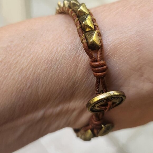 Fossil Brown Leather Bracelet with Metal Detail and Button Close - Picture 5 of 8